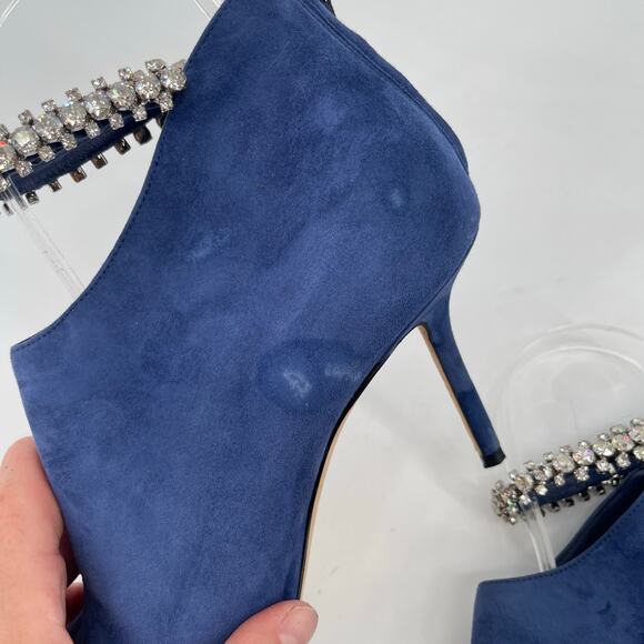 Jimmy Choo Blaize 100 Navy Blue Suede Ankle Bootie Crystal Strap size IT 37 - Picture 6 of 12